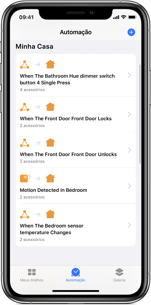 Automação residencial no app Atalhos.