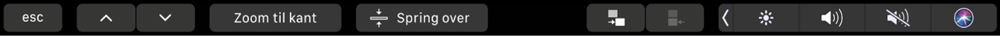 Touch Bar til Keynote med pileknapperne, knappen Zoom til kant, knappen spring lysbillede over, knappen ryk lysbillede ind og knappen ryk lysbillede ud.