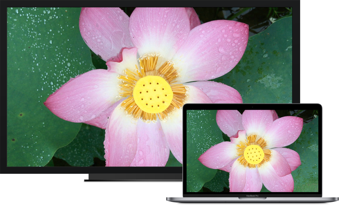 A MacBook Pro next to an HDTV used as an external display.