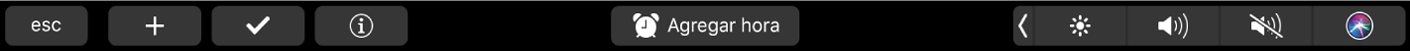 La Touch Bar de Recordatorios para crear recordatorio, marcar como completado, marcar con indicador, “Agregar hora” y “Agregar ubicación”.