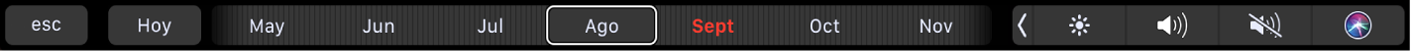 La Touch Bar de Calendario con el botón Hoy y un regulador para seleccionar un mes.