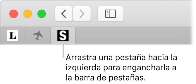 Una ventana de Safari donde se muestra cómo anclar una pestaña a la barra de pestañas.
