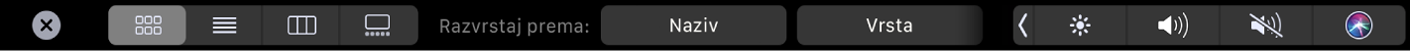 Touch Bar za Finder, s prikazanim opcijama za način prikaza i razvrstavanje.