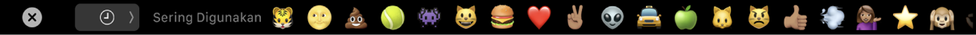 Touch Bar Pesan menampilkan pilihan Emoji yang sering digunakan dan tombol untuk memilih kategori Emoji yang berbeda.