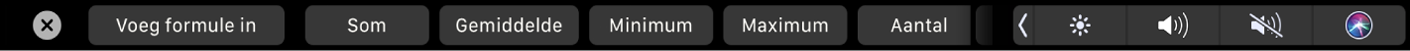 De Touch Bar voor Numbers met de formuleknoppen. Er zijn knoppen voor som, gemiddelde, minimum, maximum en aantal.