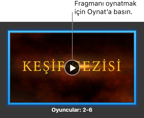 Oynat düğmesini gösteren iMovie fragmanı ekranı.