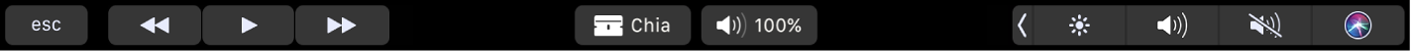 Touch Bar iMovie khi không phát clip. Có các nút để tua lại, phát, tua đi nhanh, tách và âm lượng.