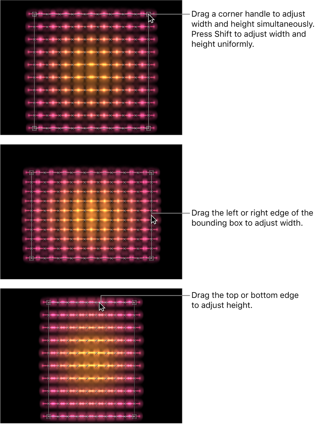 Canvas showing replicators being modified using onscreen controls