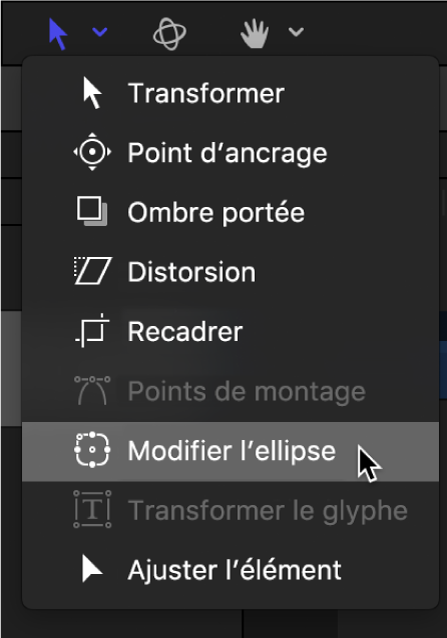 Sélection de l’outil Modifier l’ellipse dans les outils de transformation de la barre d’outils du canevas