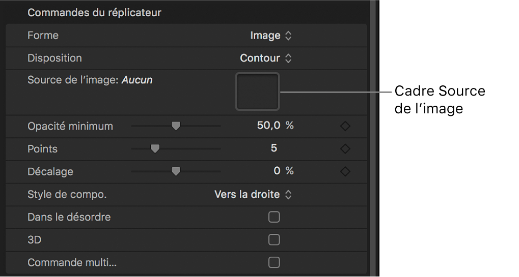 Inspecteur du réplicateur affichant le cadre « Source de l’image »