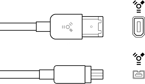 4-poliger und 6-poliger Stecker des FireWire-Kabels