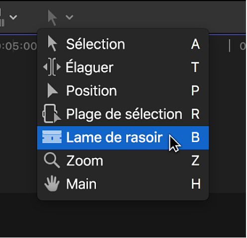 Outil Lame de rasoir dans le menu local Outils