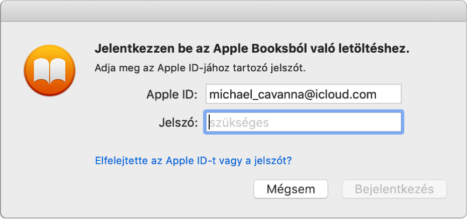 Párbeszédablak, amelyen bejelentkezhet az Apple ID-val és jelszóval.