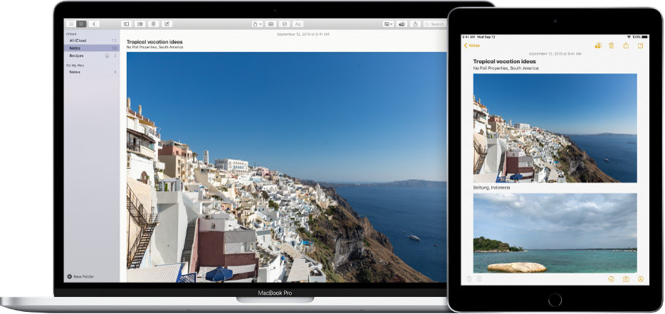 A Mac and an iPad showing the same note from iCloud.