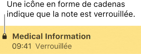 Note verrouillée avec une icône de cadenas à l’extrémité gauche.