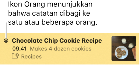 Catatan yang telah ditambahkan orang, dengan ikon Orang di sebelah kiri nama catatan.