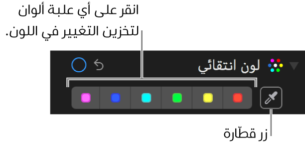 عناصر التحكم في اللون الانتقائي يظهر بها زر قطارة العين وعلب الألوان.