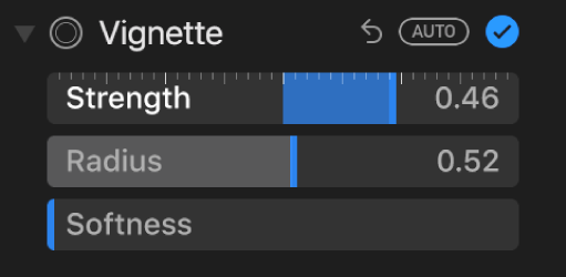 The Vignette controls in the Adjust pane.