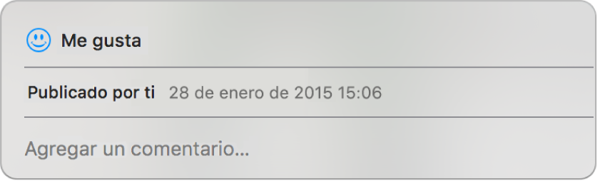 Una ventana que muestra las opciones “Me gusta” y comentar para una foto compartida.