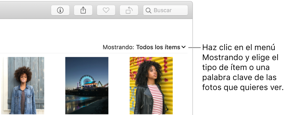El menú desplegable Mostrando configurado para mostrar todos los ítems.