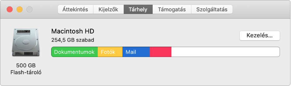 A Tárhely panel a Rendszerinformációkban, melyen tárhelyét látja grafikus formában megjelenítve.