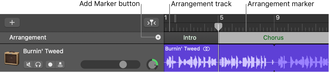 Arrangement track showing Add Marker button and Arrangement region.
