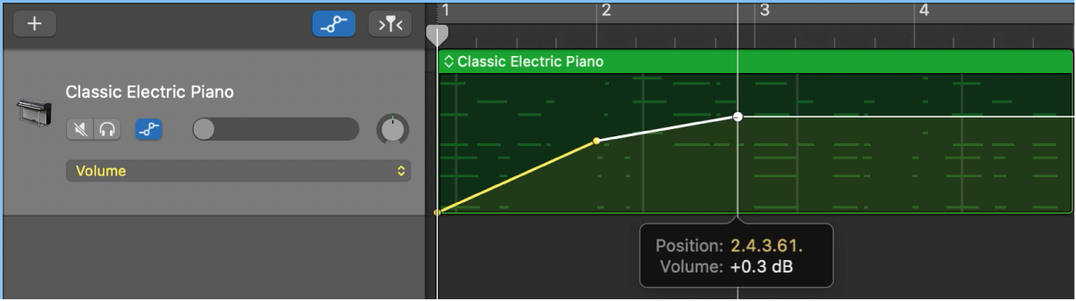 Showing volume automation control points.