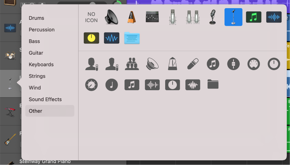 Selecting track icon from Icon shortcut menu.