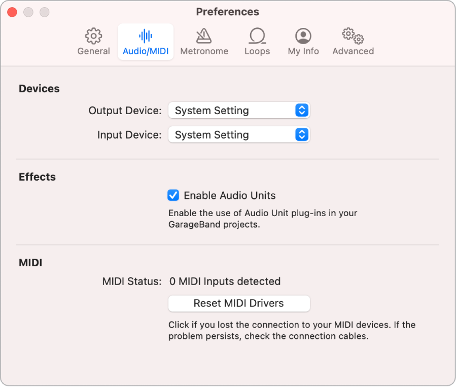 Préférences Audio/MIDI.