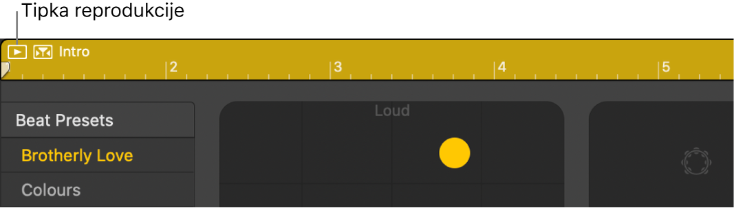 Područje bubnjara prikazuje tipku Reproduciraj.