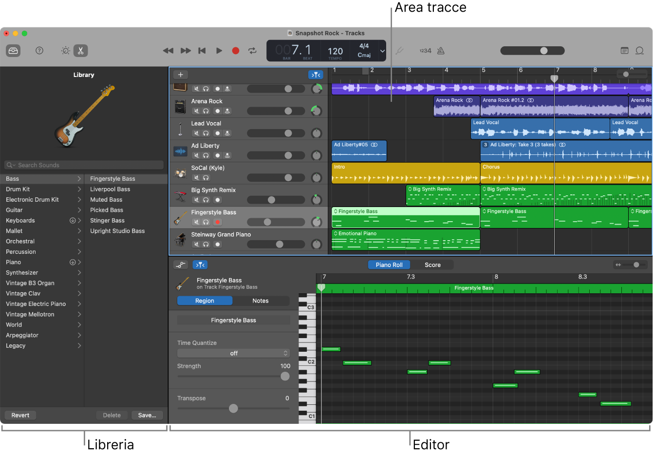 Finestra di GarageBand.