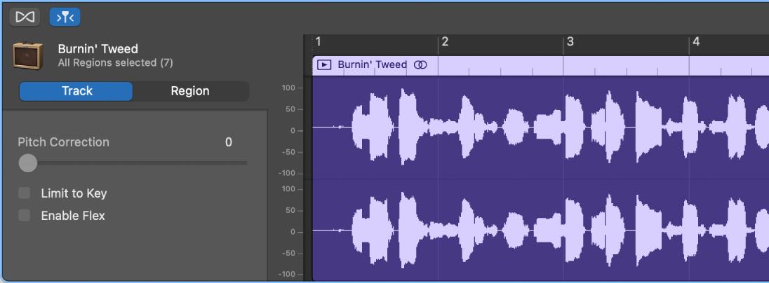 Infovenster van de audio-editor met spoorregelaars.