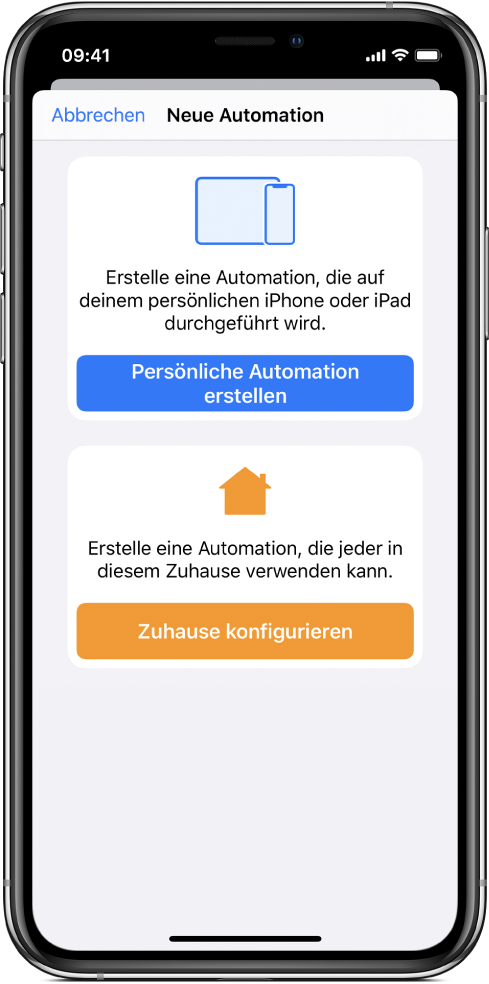 Neue Automation, sofern in der App „Kurzbefehle“ bereits eine Automation vorhanden ist.