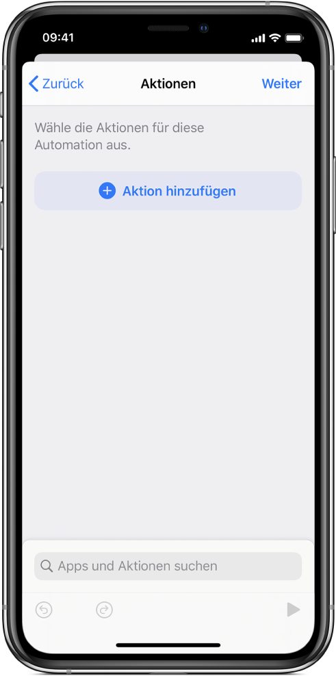 Eine leere Automation im Automationseditor der App „Kurzbefehle“.