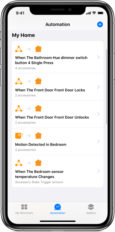 Home automation in the Shortcuts app.