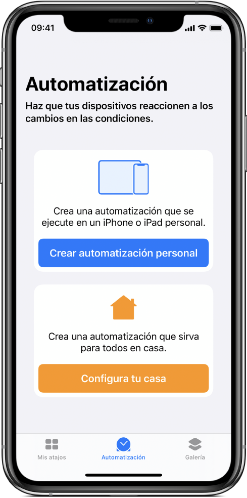 La sección Automatización de la app Atajos.