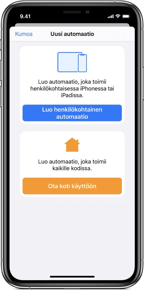 Uusi automaatio, kun automaatio on jo olemassa Pikakomennot-apissa.