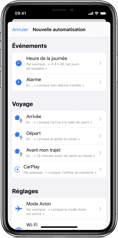 Une automatisation personnelle se déclenche dans l’app Raccourcis.