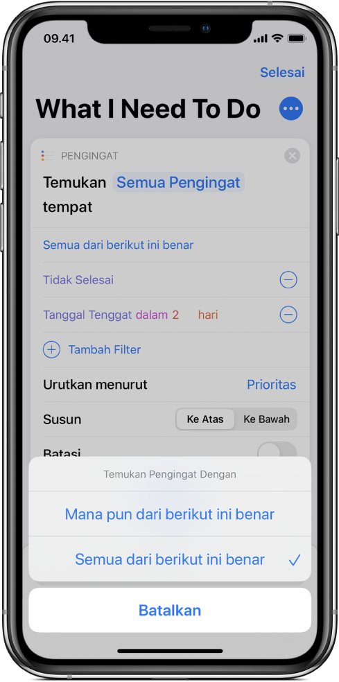 Tindakan Pengingat Tempat menampilkan pilihan “Semua dari berikut ini benar”.