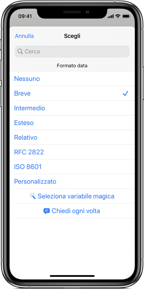 Finestra di dialogo delle opzioni “Formato data”.