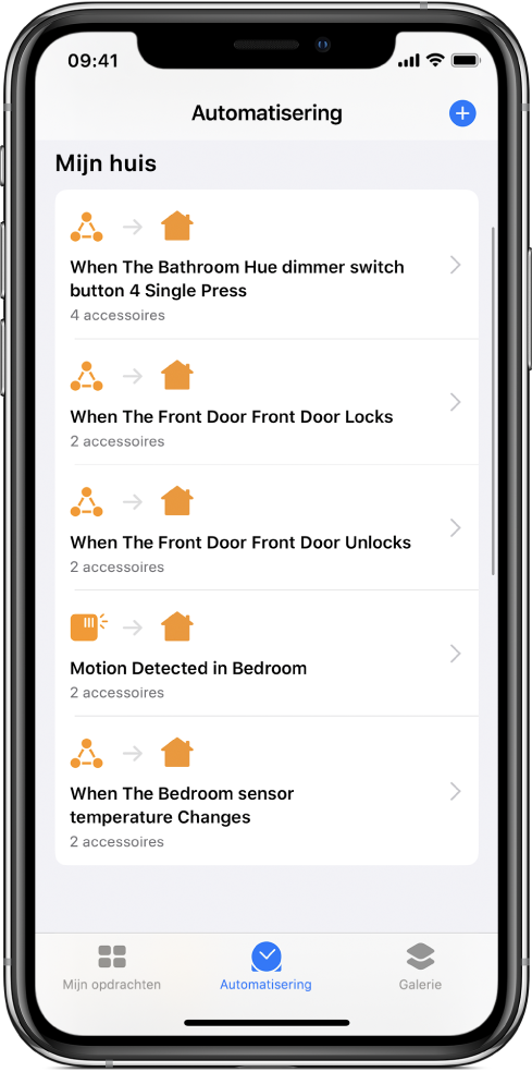 Woningautomatisering in de Opdrachten-app.