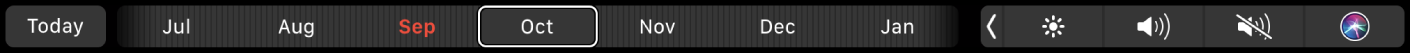 The Calendar Touch Bar with the Today button and a slider for selecting a month.
