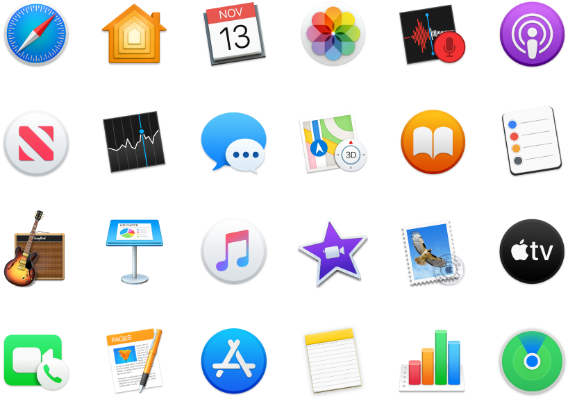 Icons of apps included with your MacBook Pro.