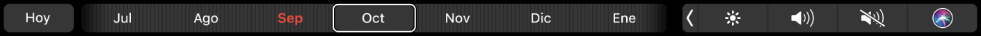 Touch Bar de Calendario con el botón Hoy y un regulador que permite seleccionar un mes.