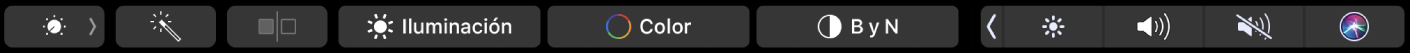 Touch Bar con los botones de edición de fotos, tales como recortar, agregar filtros, ajustar y retocar, así como el botón para navegar a más opciones.