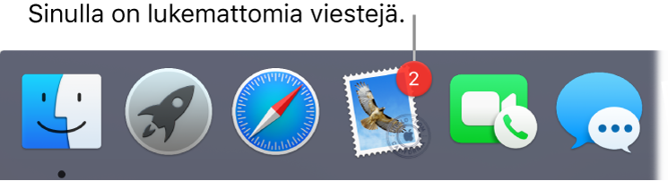 Osio Dockista, jossa näkyy Mail-apin kuvake ja lukemattomista viesteistä kertova merkki.