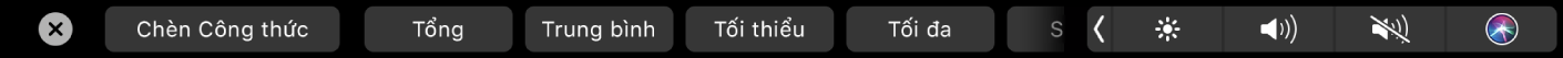 Touch Bar Numbers đang hiển thị các nút Công thức. Những nút này bao gồm tổng, trung bình, tối đa và đếm.