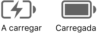 Ícones de estado da bateria a carregar e carregada.