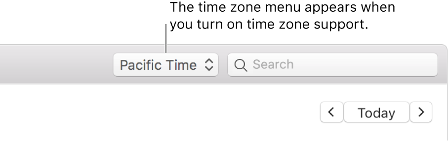 Time zone menu appears to the left of the search field when you turn on time zone support