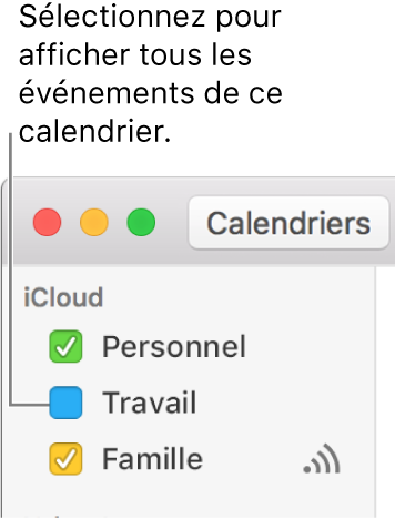 Cocher la case d’un calendrier pour afficher tous ses événements
